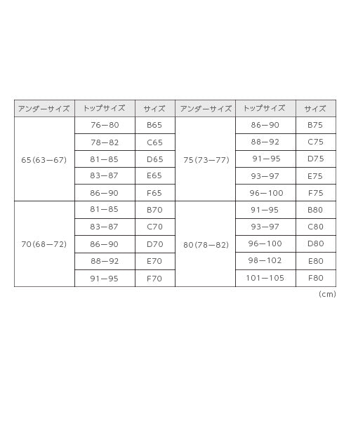 ＜純日本製の補正下着卸し、仕入れ専門店BLOOMLuXE＞リフトアップエレガントブラジャーのサイズ表【FLORAISON】